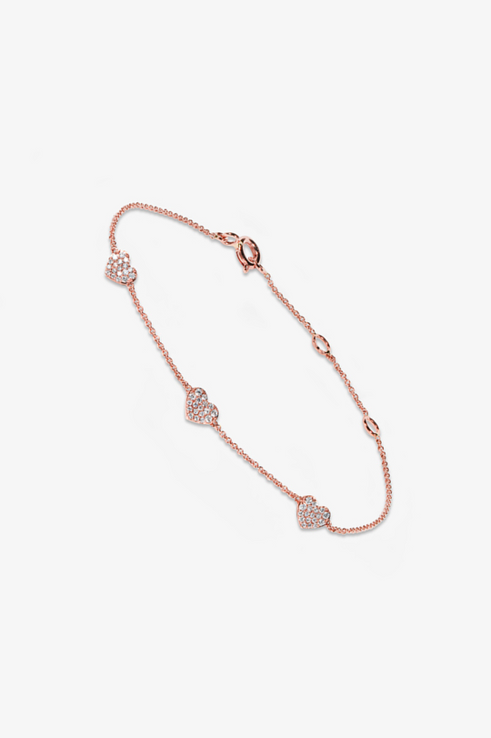 3 Hearts Pink Gold and Diamond Bracelet