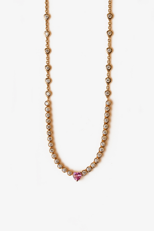 Pink Gold Necklace with Pink Sapphire Heart