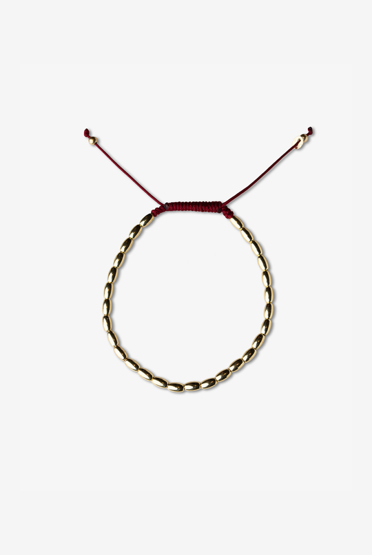 Yellow Gold Bracelet with Burgundy Cotton