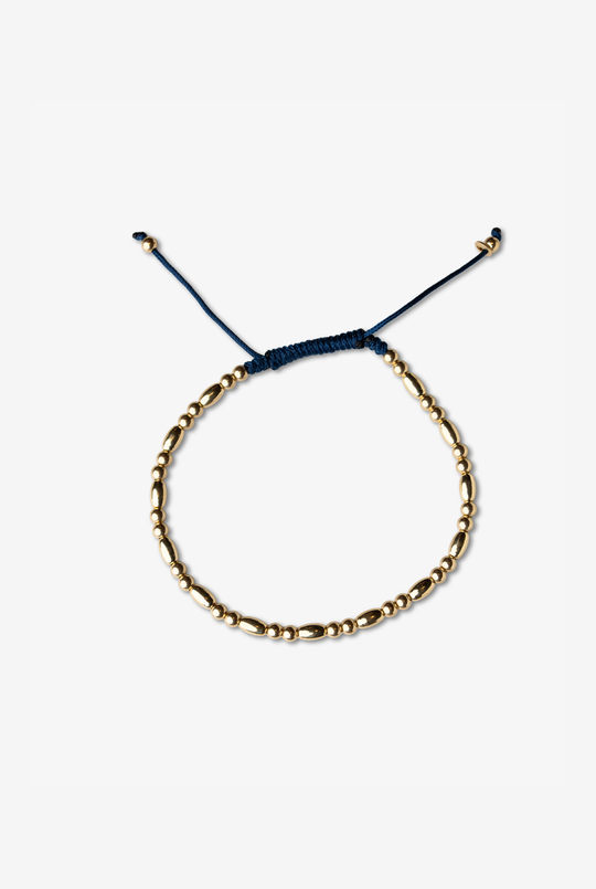 Yellow Gold Bracelet with Blue Cotton