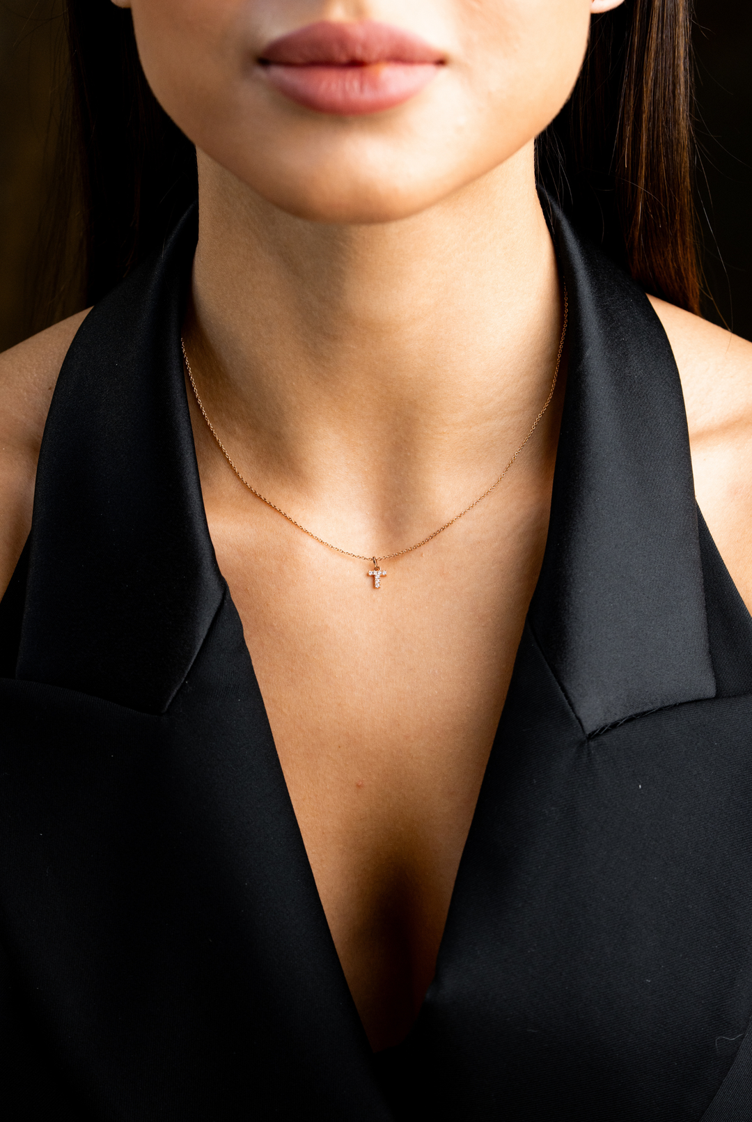 Gold Necklace with Cross and Diamonds