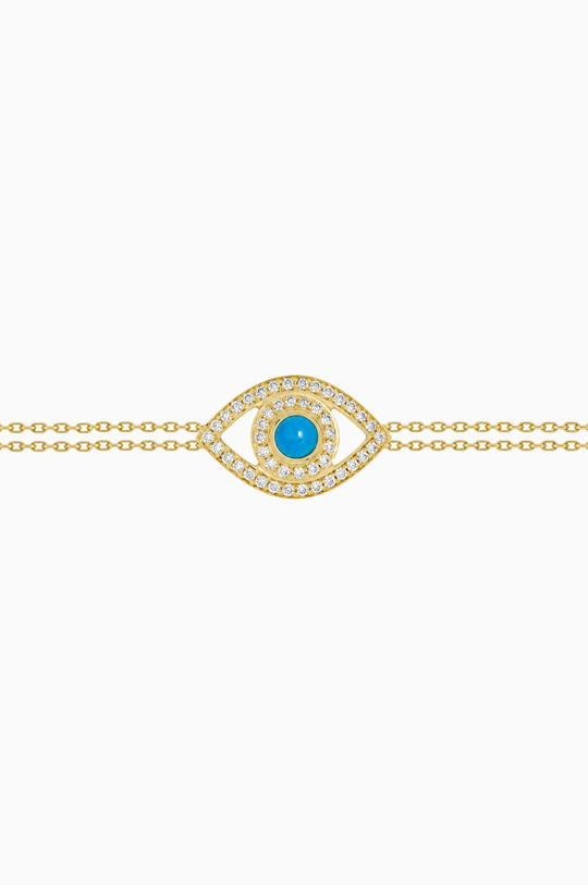 Eye Yellow Gold Double Bracelet with Diamonds and Turquoise
