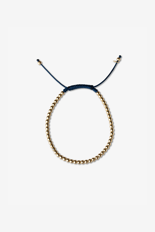 Yellow Gold Dots Bracelet with Blue Cotton