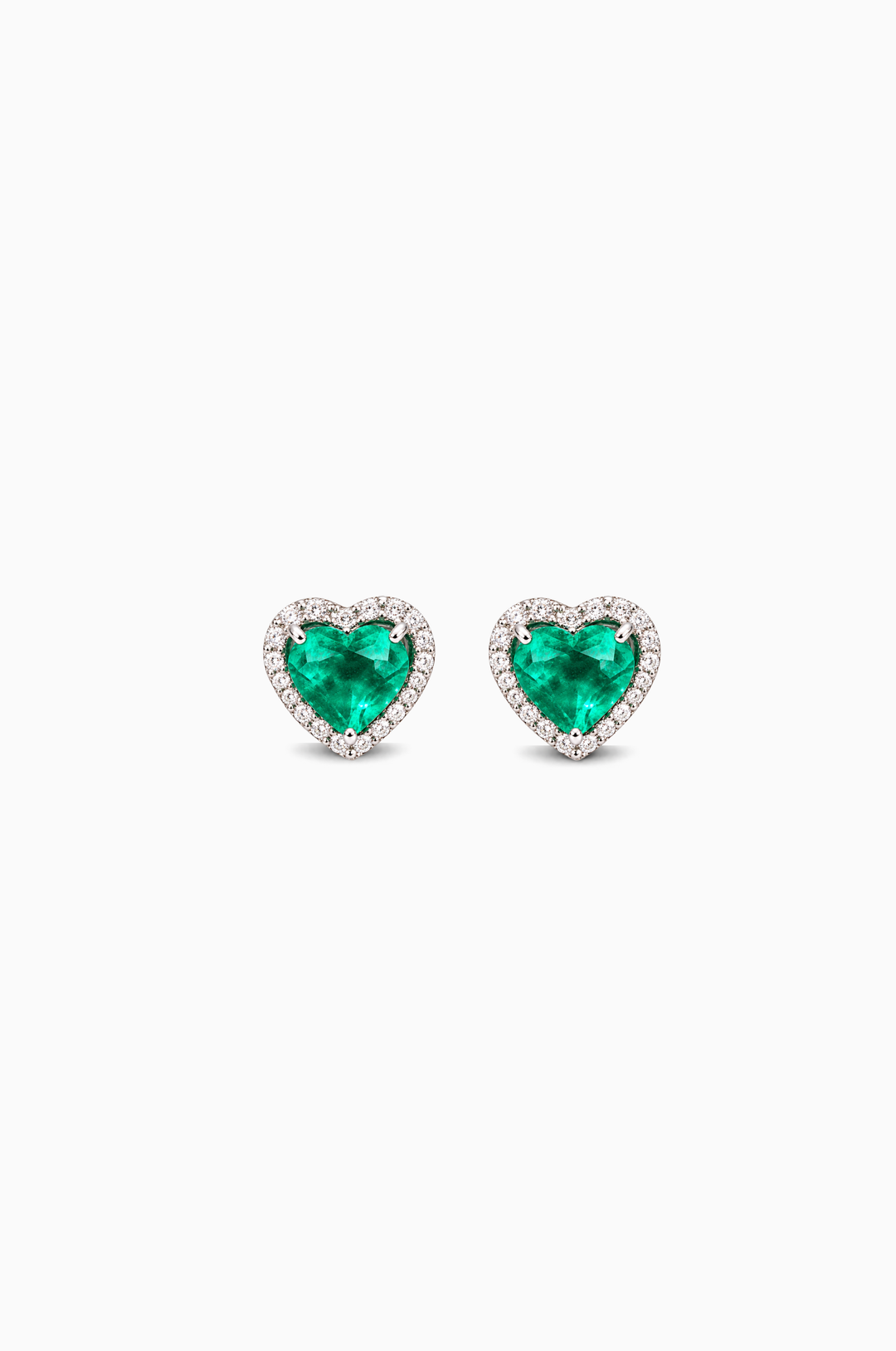 Heart White Gold Earrings with Diamonds and Emerald
