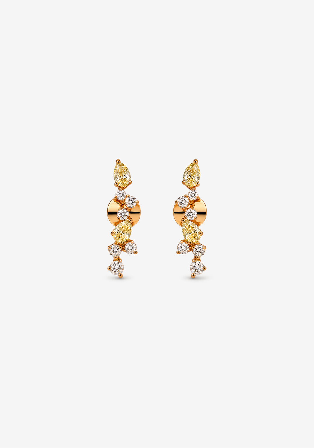 Pink Gold Earrings with Diamonds and Yellow Diamonds