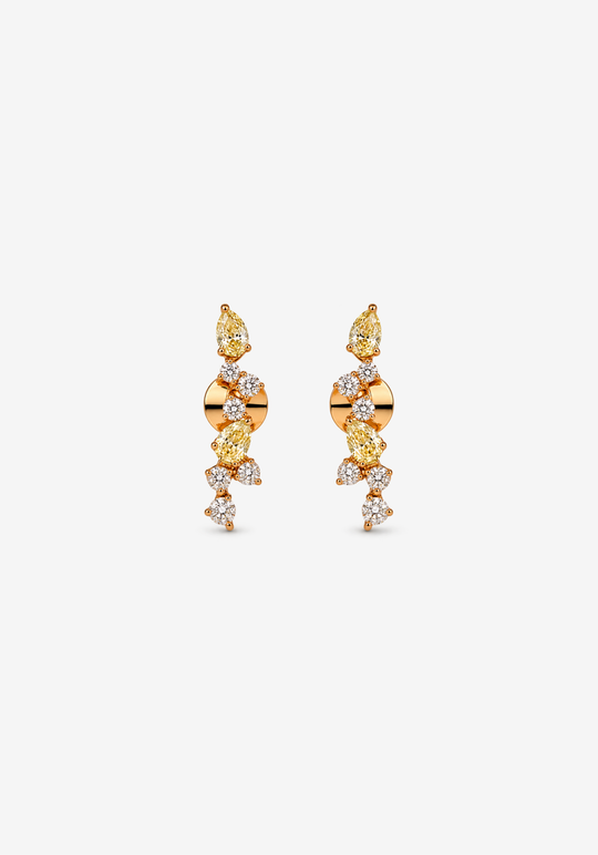 Pink Gold Earrings with Diamonds and Yellow Diamonds