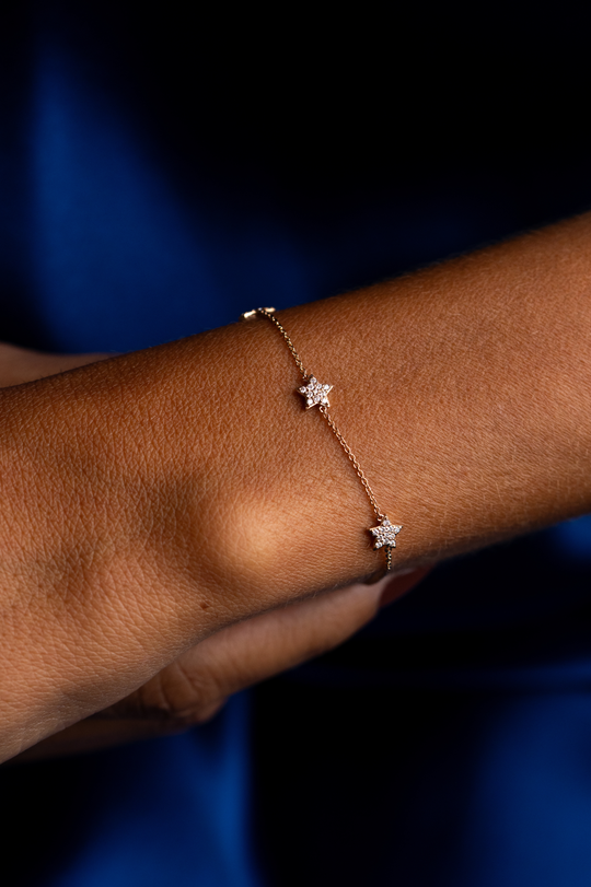3 Stars Pink Gold Chain Bracelet with Diamonds