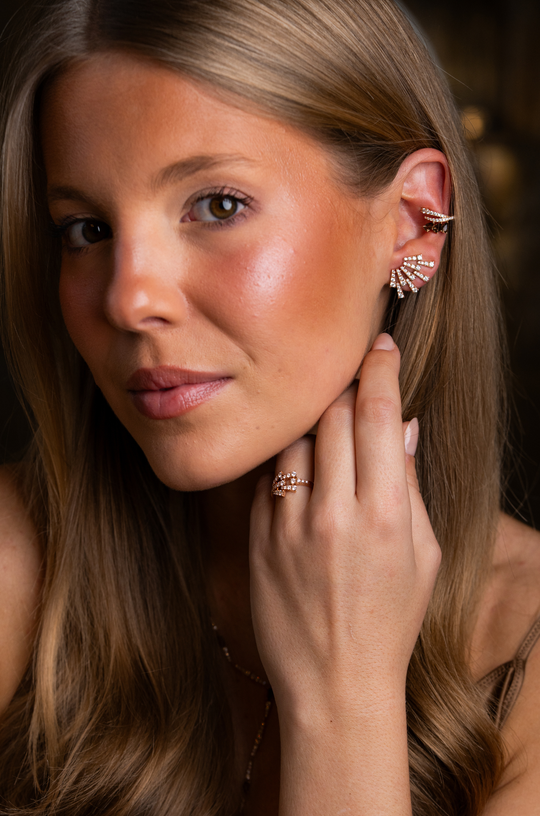Pink Gold Ear Cuff with Diamonds and Quartz