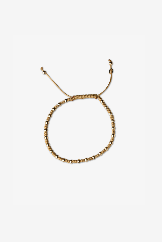 Yellow Gold Dots Bracelet with Beige Cotton