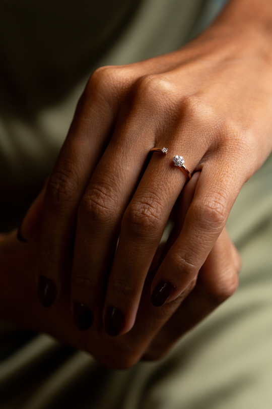 Flower Pink Gold Ring with Diamonds