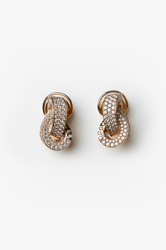 Pink Gold Earrings with Diamonds Knot