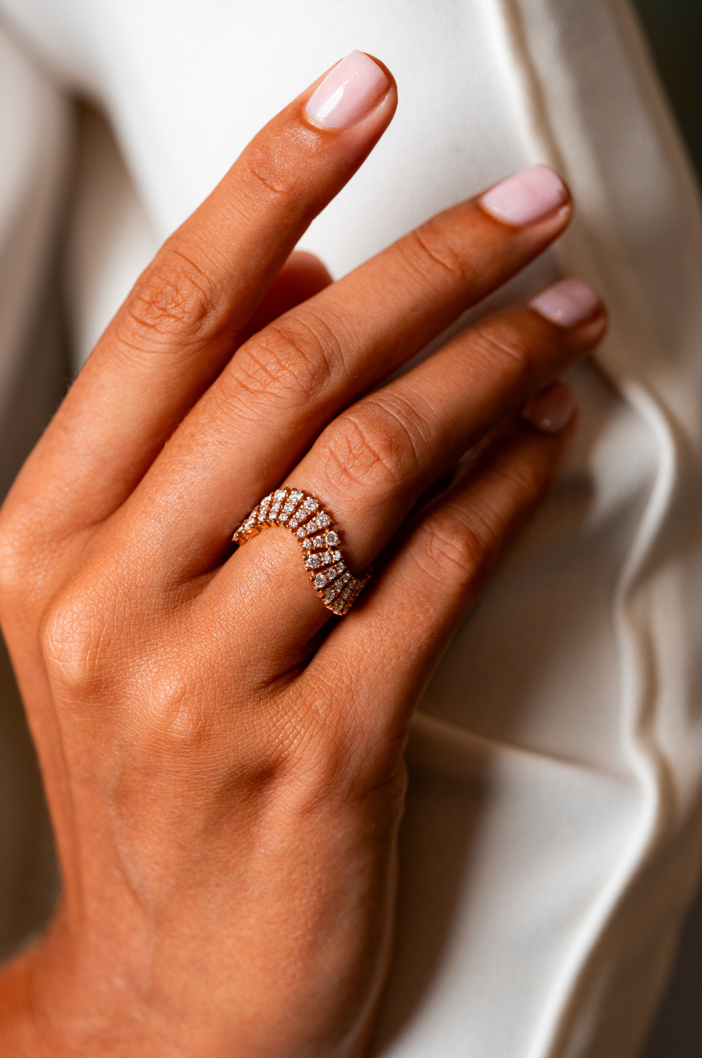 Pink Gold Smoky Club Ring with Diamonds