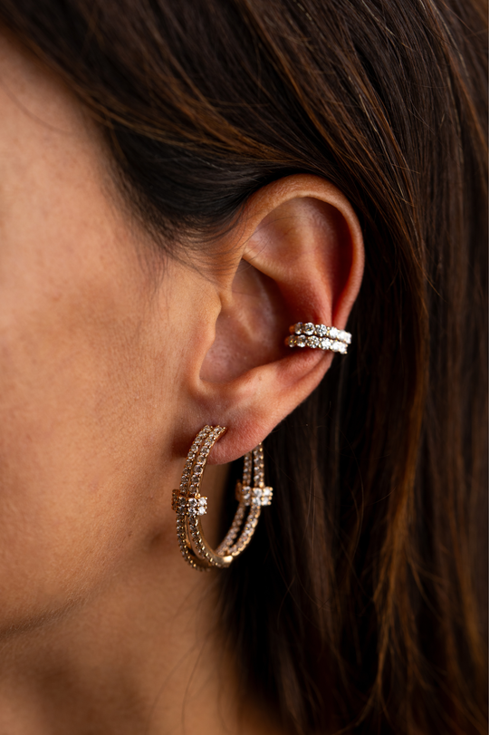 Pink Gold Double Loop Earrings with Diamonds