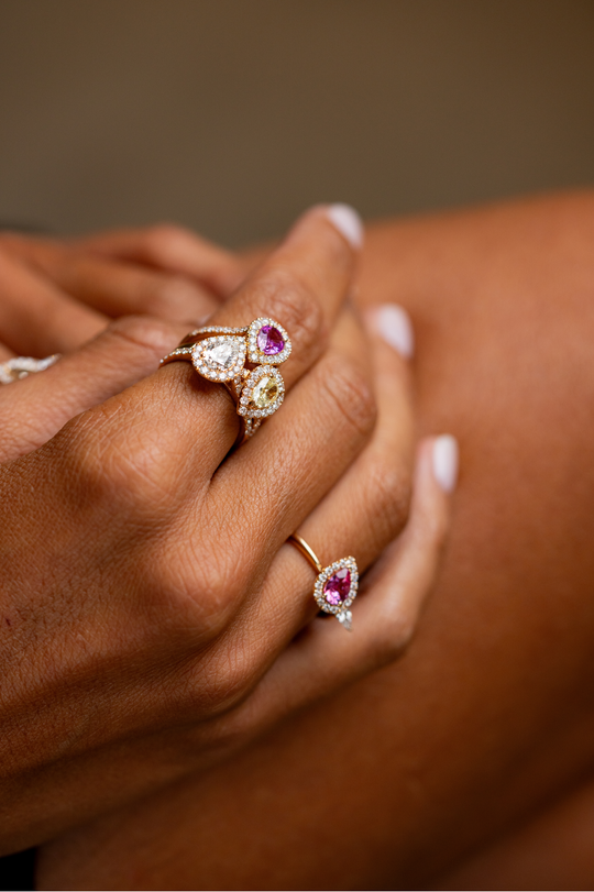 Pink Gold and Diamond Drop Ring