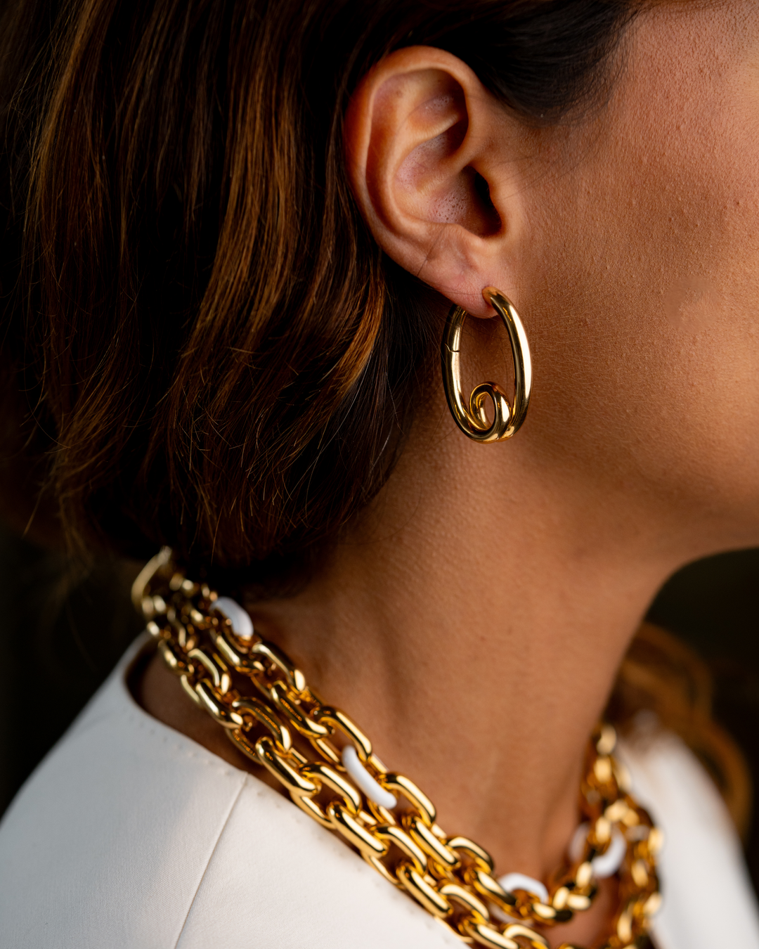 Gold Loop Earrings with Knot