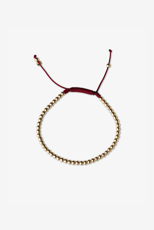 Yellow Gold Dots Bracelet with Burgundy Cotton