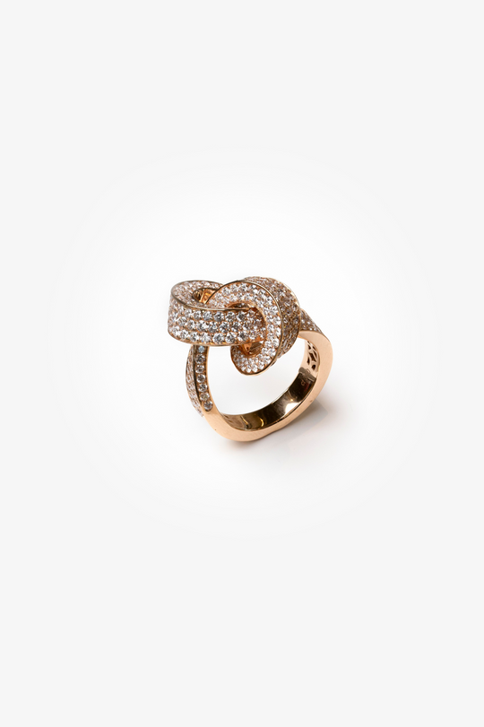 Pink Gold Ring with Diamonds Knot