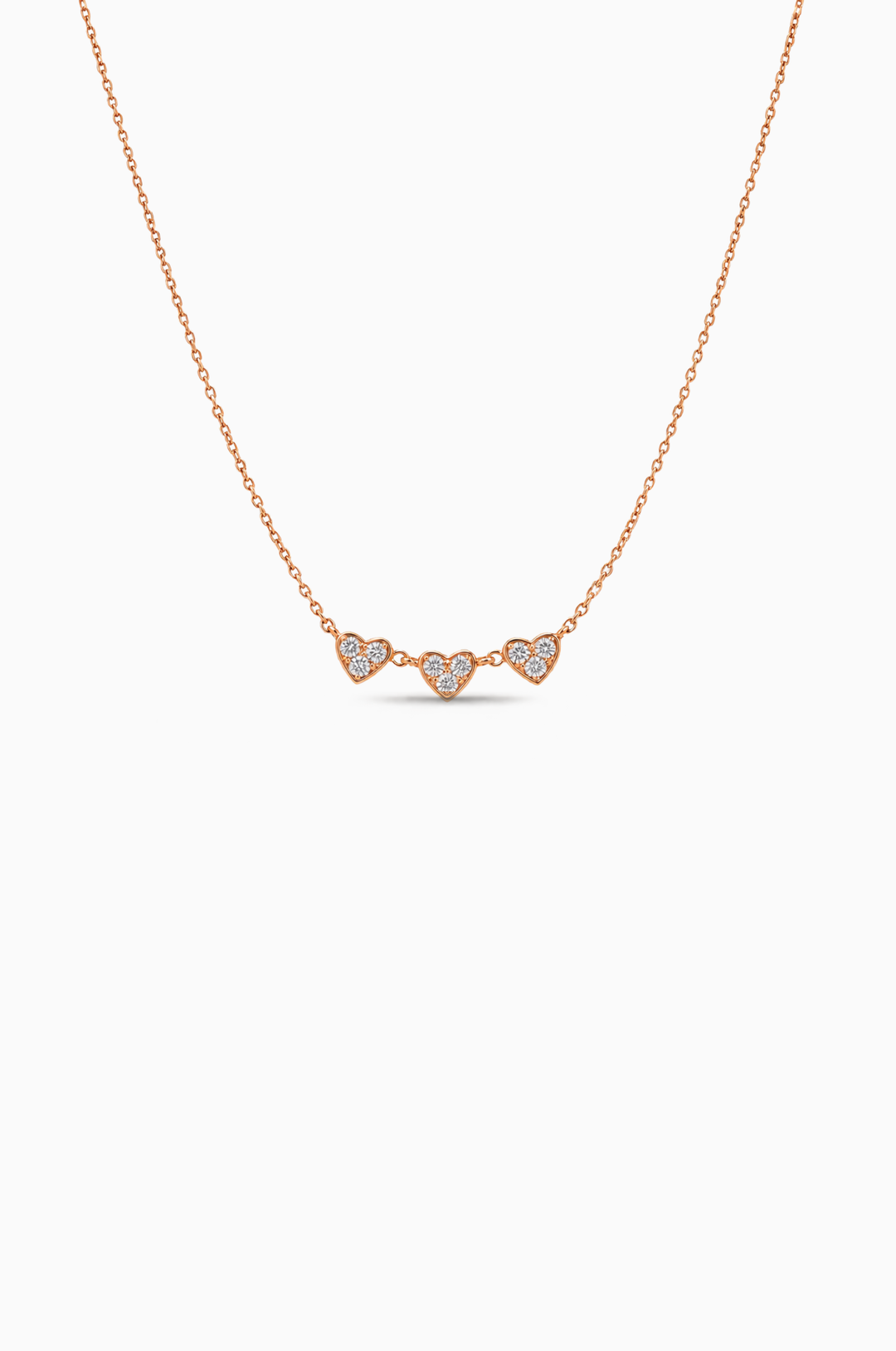 Colar 3 Corações Ouro Rosa com Diamantes