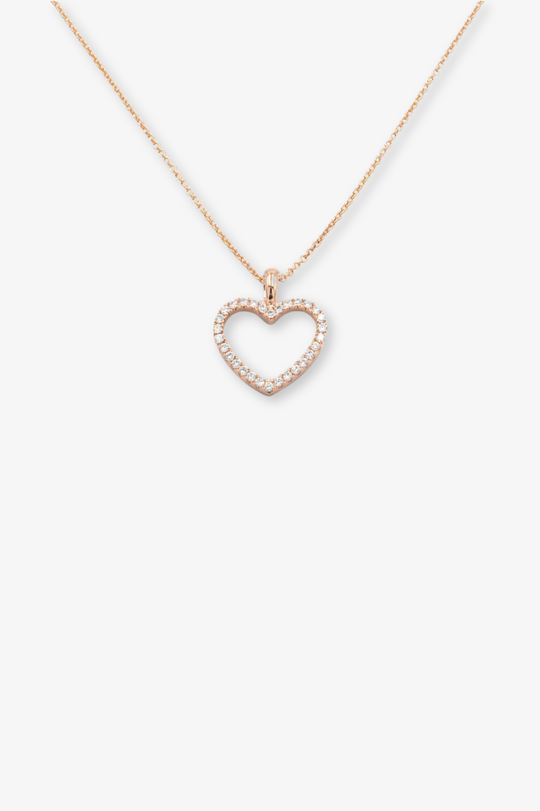 Tiny Heart Pink Gold Necklace with Diamonds