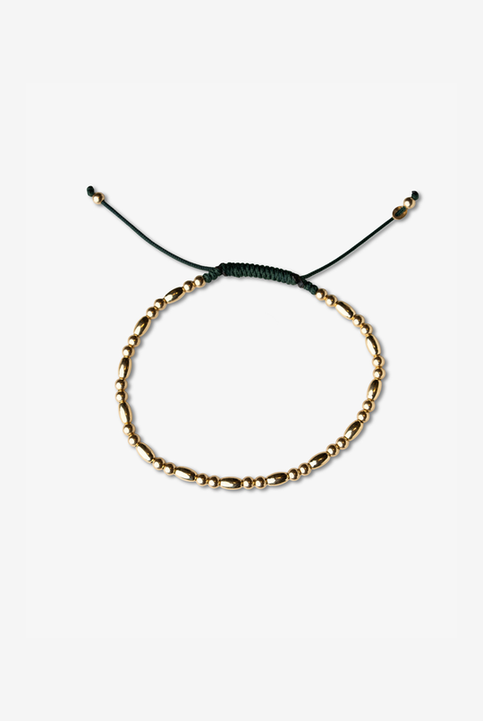 Yellow Gold Bracelet with Dark Green Cotton