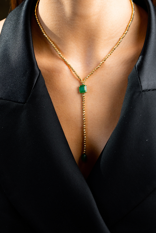 Yellow Silver Necklace with Green Agate