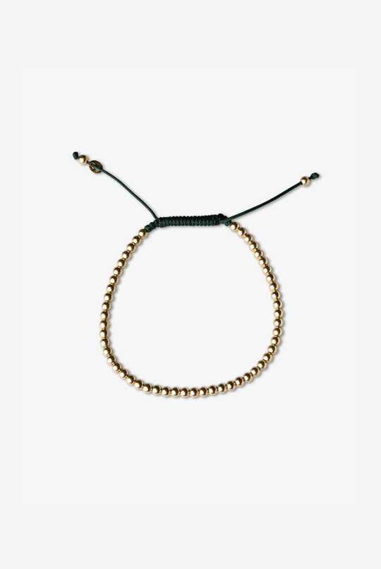 Yellow Gold Dots Bracelet with Dark Green Cotton