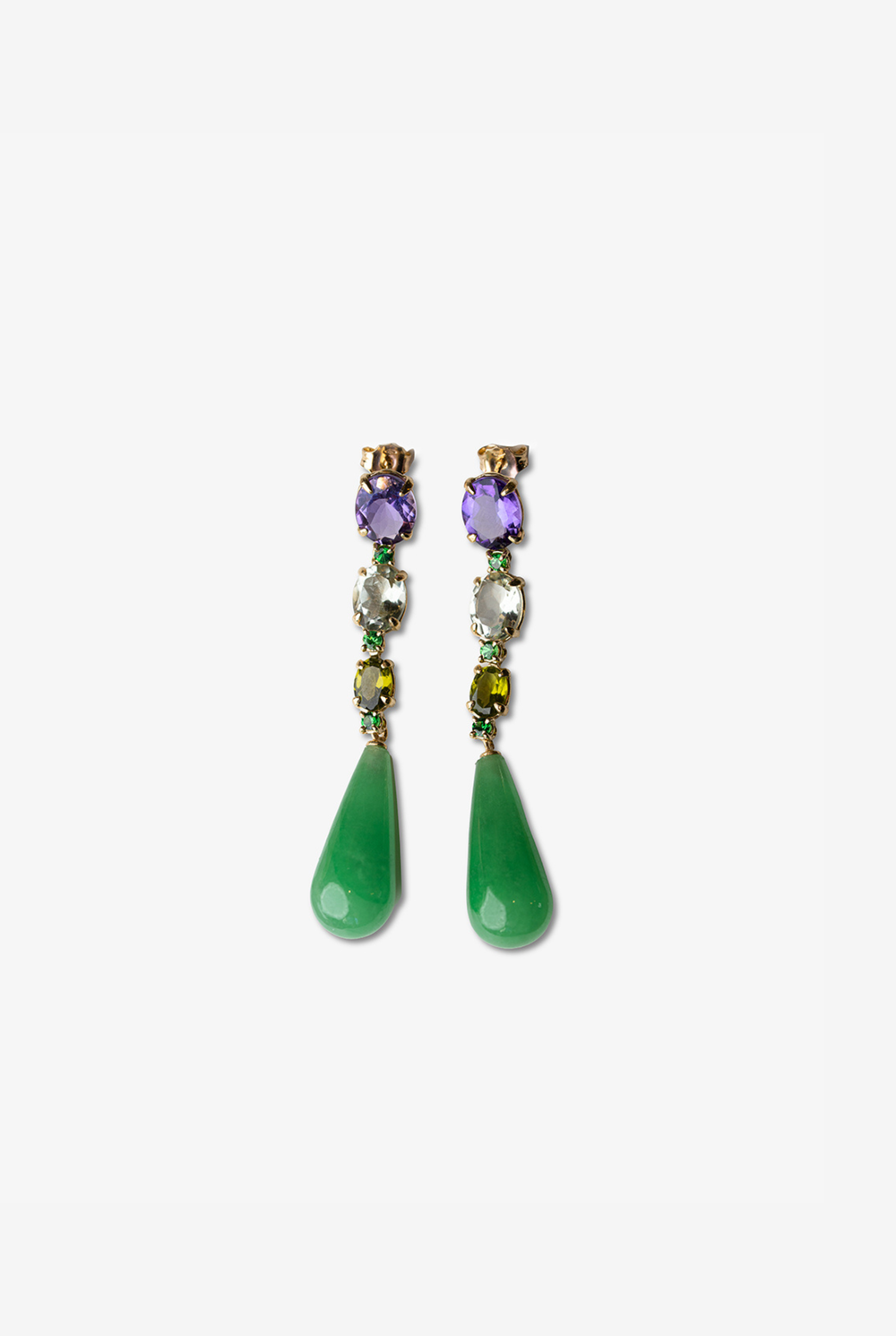 Gold Earrings with Emeralds and Amethysts