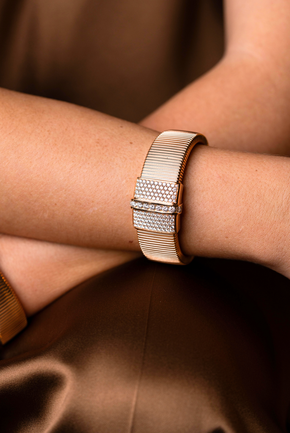 Pulseira em ouro rosa com diamantes