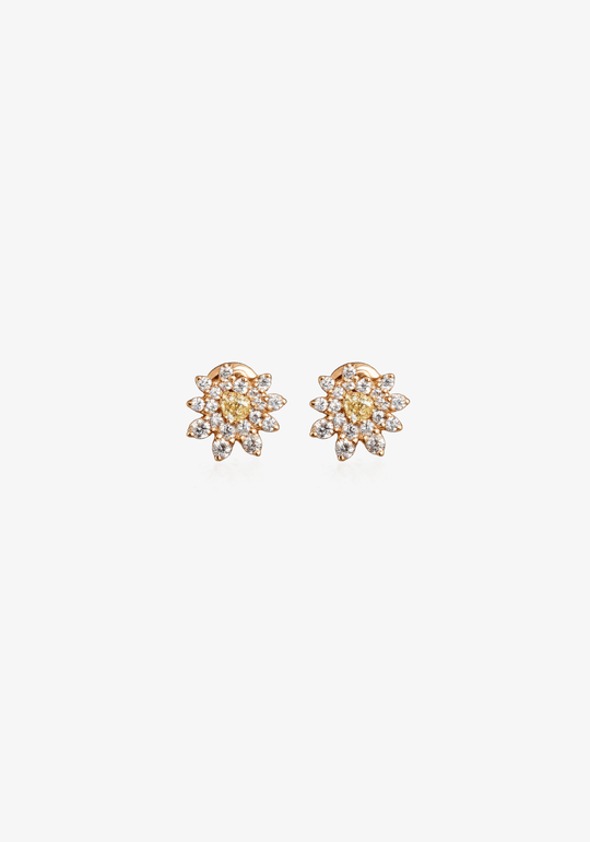 Flower Pink Gold and Diamond Earrings