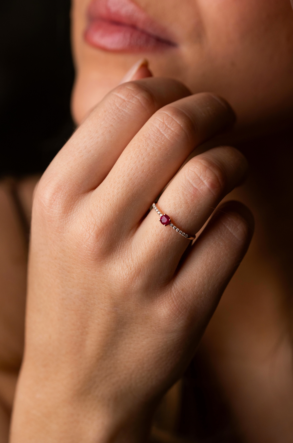Pink Gold Ring with Diamonds and Ruby