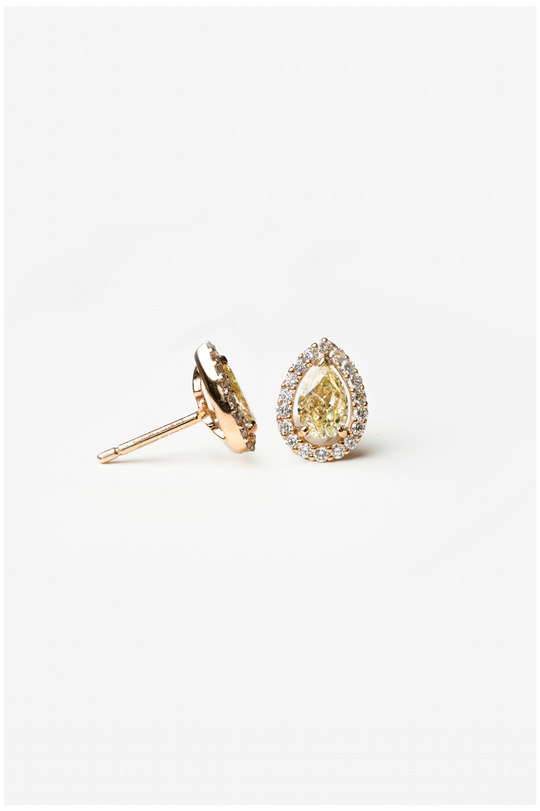 Pink Gold Earrings with Yellow Diamond Drop