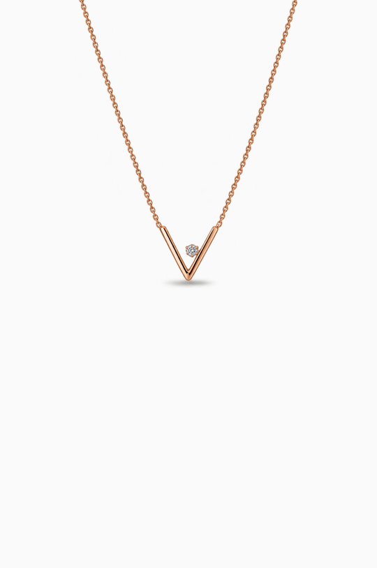 V Pink Gold Necklace with Diamond
