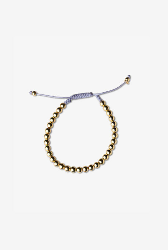 Yellow Gold Dots Bracelet with Lilac Cotton