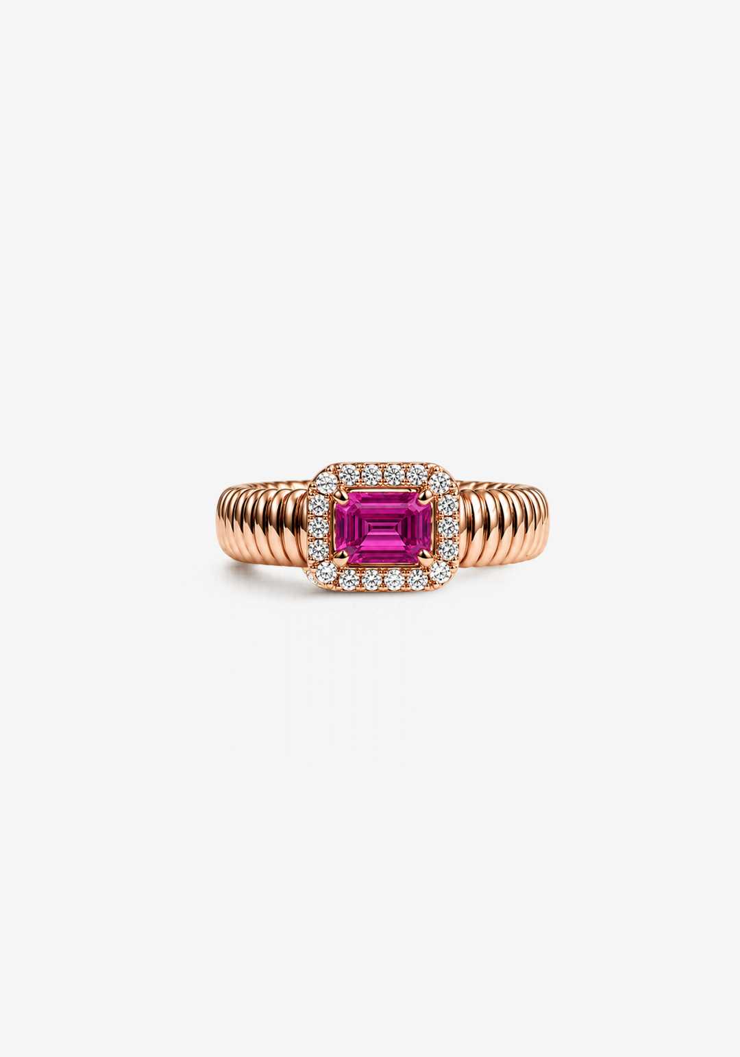 Anel em Ouro Rosa com Diamantes e Safira
