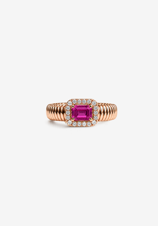 Anel em Ouro Rosa com Diamantes e Safira