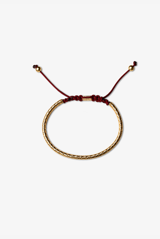 Yellow Silver Bracelet with Burgundy Cotton