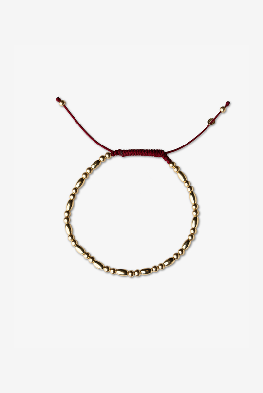 Yellow Gold Bracelet with Burgundy Cotton
