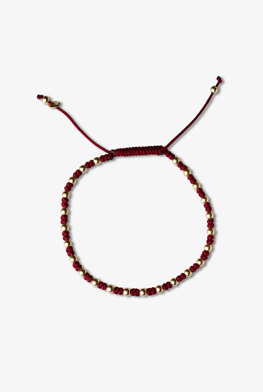 Yellow Gold Dots Bracelet with Burgundy Cotton