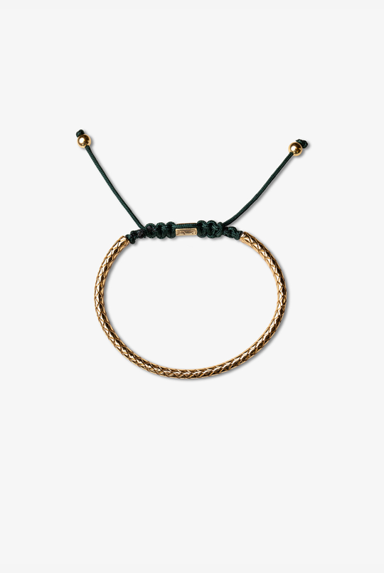 Yellow Silver Bracelet with Dark Green Cotton