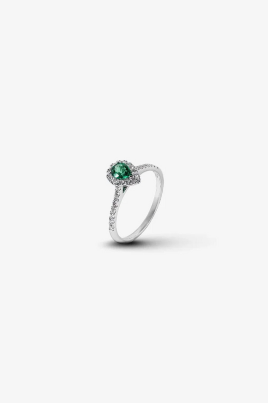 Gold Engagement Ring with Diamonds and Emerald