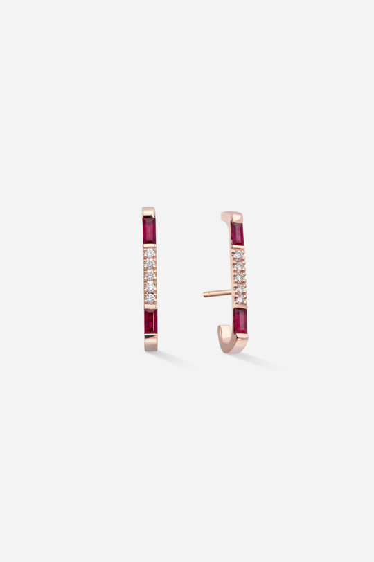 Pink Gold Earrings with Rubies and Diamonds