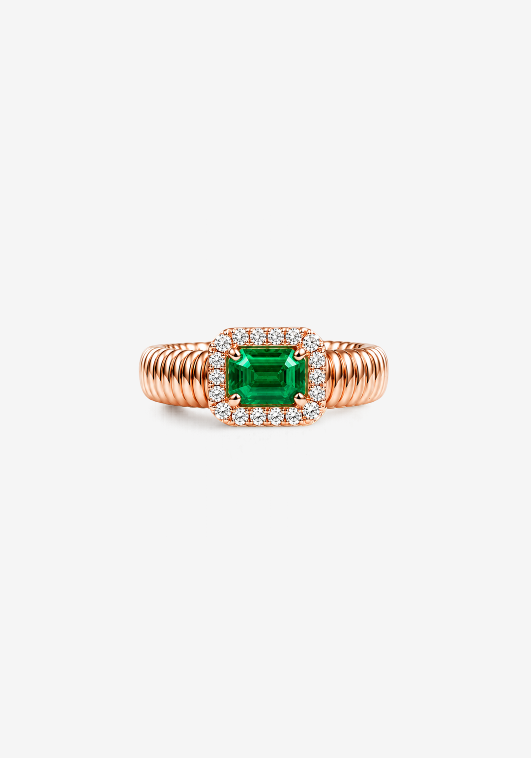Pink Gold Ring with Diamonds and Emerald