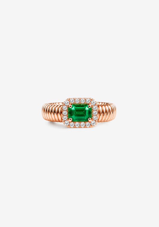 Pink Gold Ring with Diamonds and Emerald