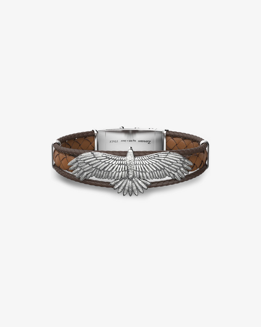 Silver leather bracelet with eagle