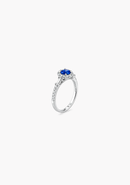 White Gold, Diamonds and Sapphires Engagement Ring