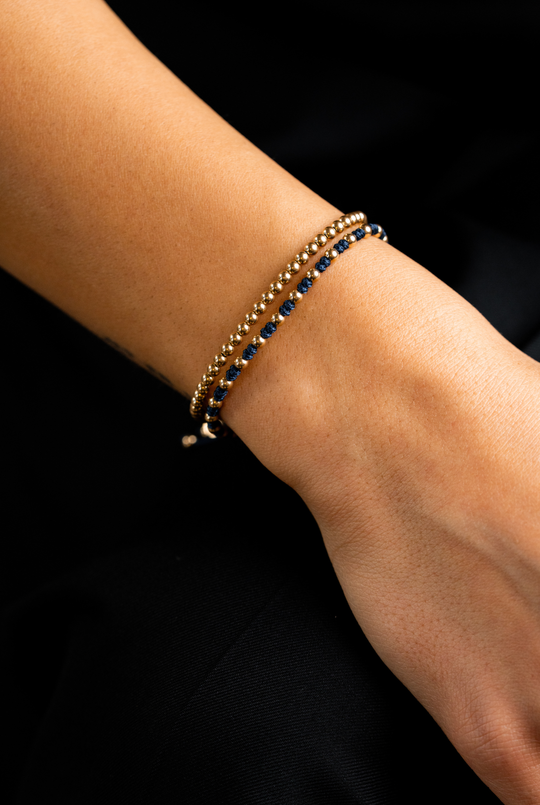 Yellow Gold Dots Bracelet with Blue Cotton