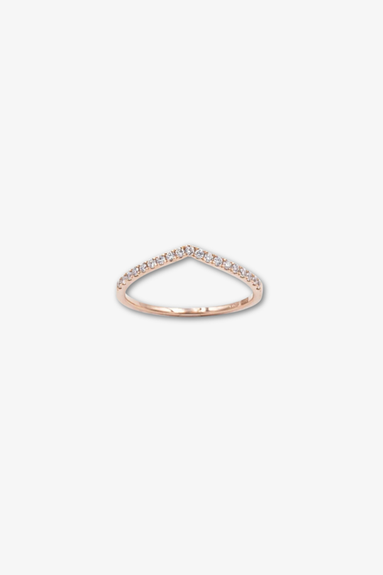 Pink Gold V Ring with Diamonds