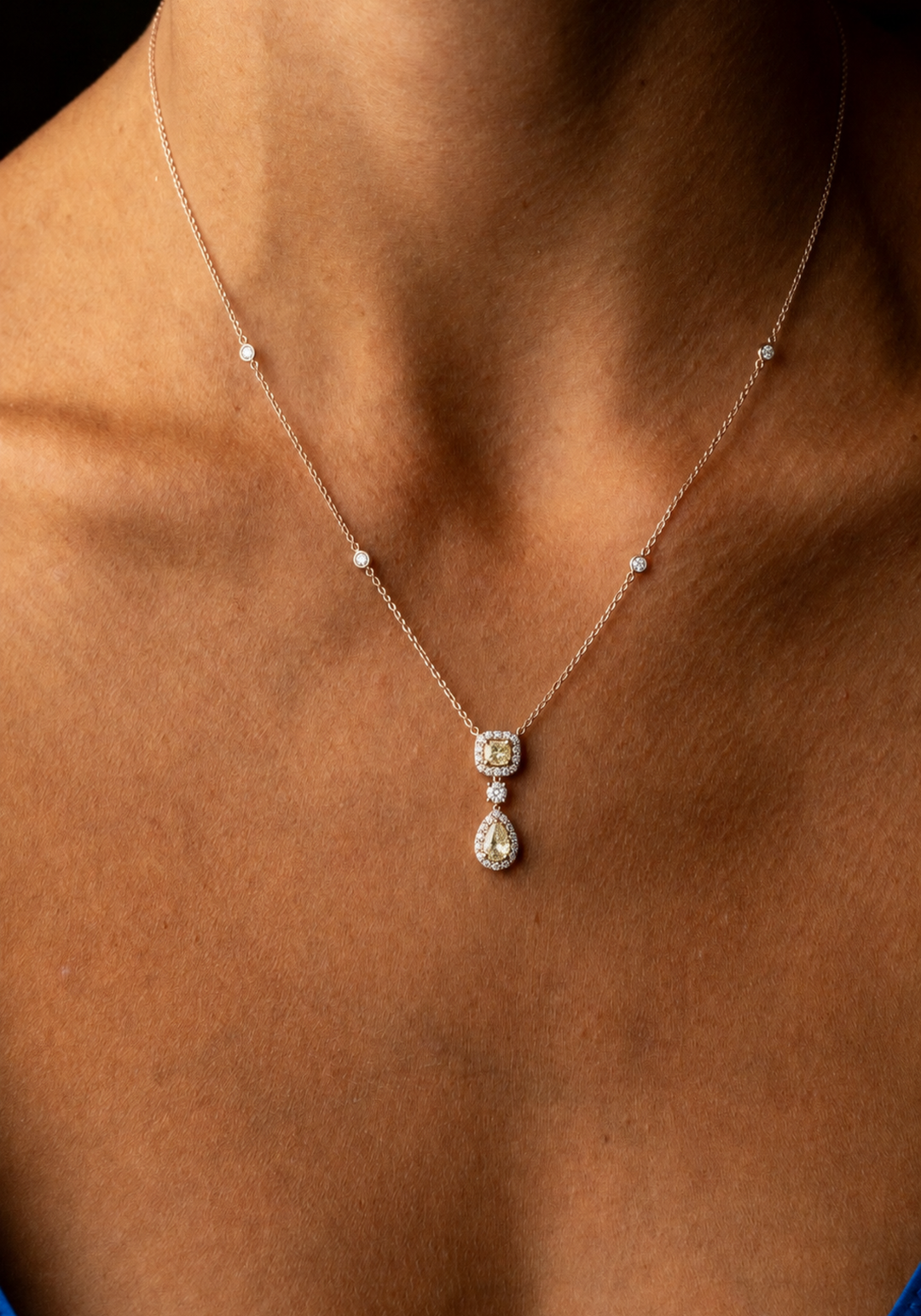 Pink Gold Necklace with Diamonds and Yellow Diamonds