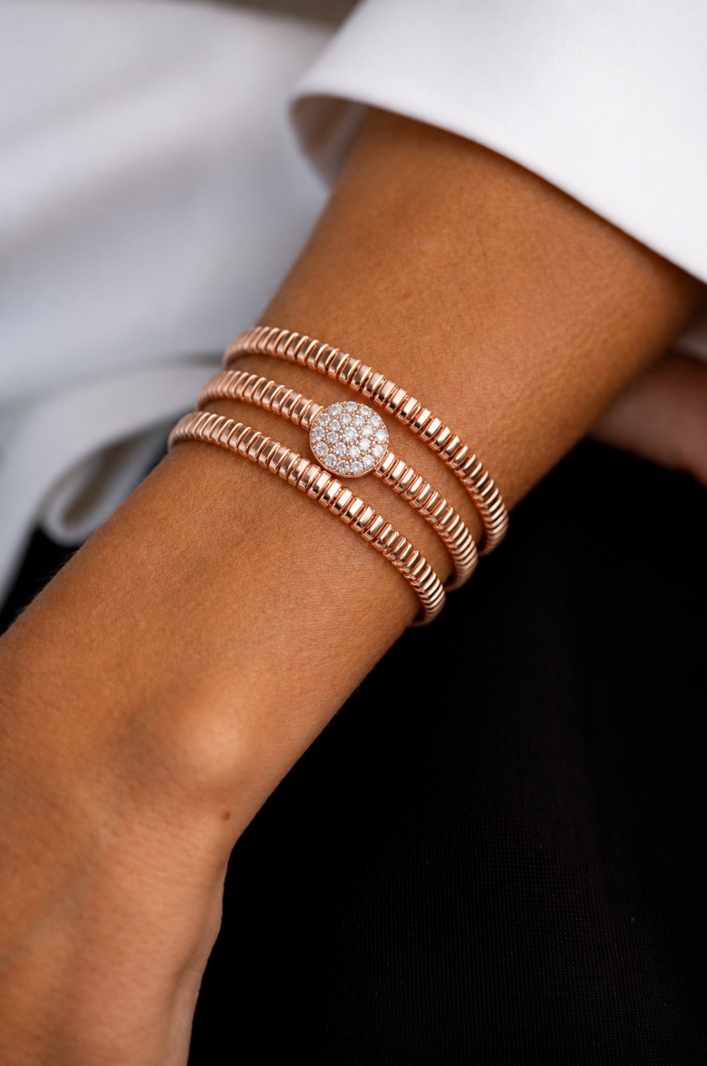 Pulseira em Ouro Triplo Rosa com Diamantes