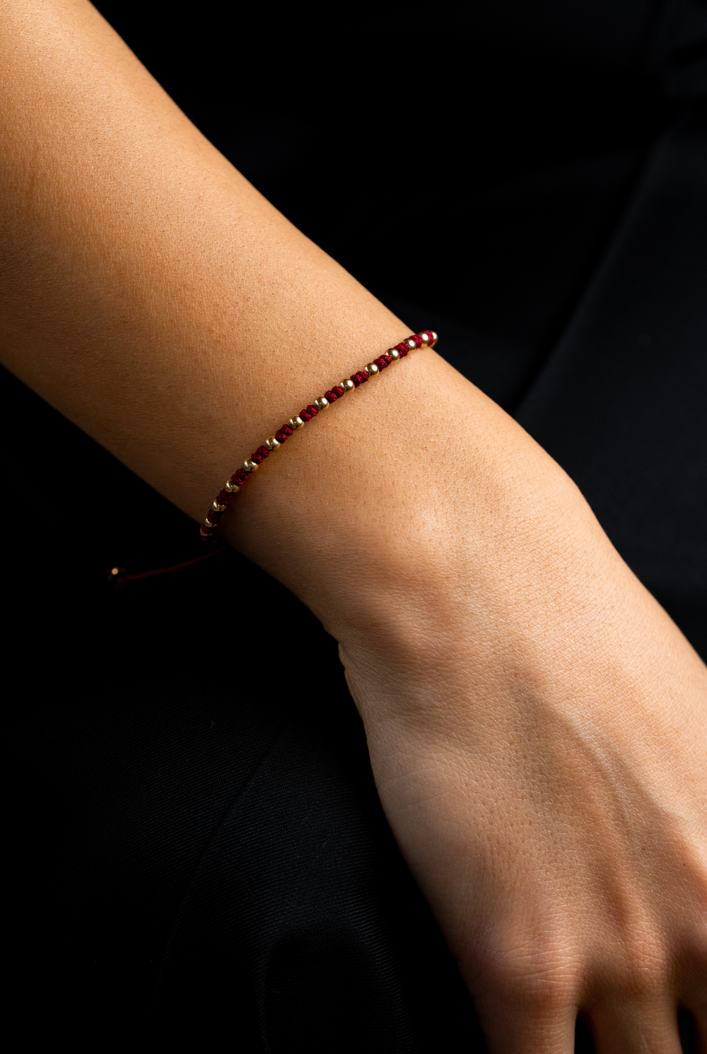 Yellow Gold Dots Bracelet with Burgundy Cotton